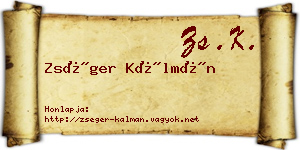 Zséger Kálmán névjegykártya